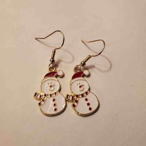 Gold Alloy Santa Hat Snowman Christmas Dangle Earrings